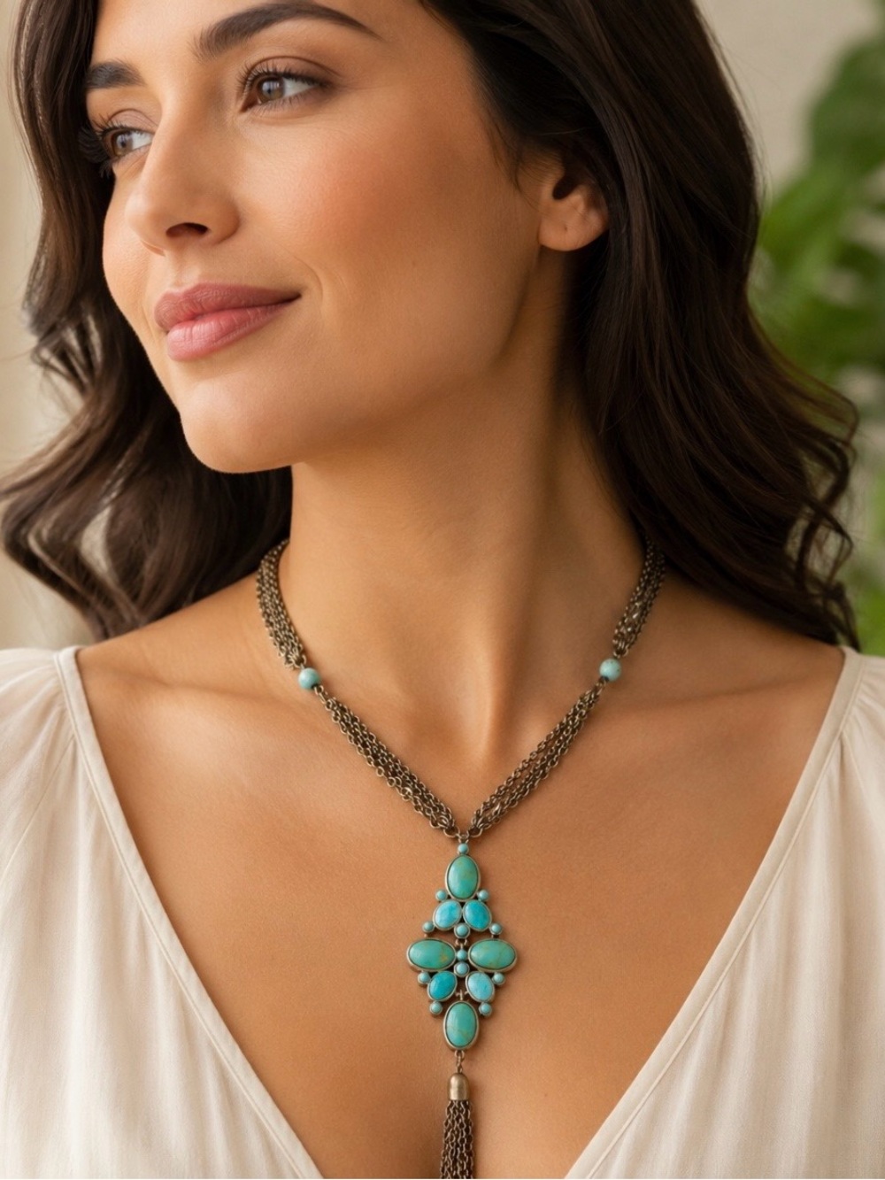 Turquoise cabochon pendant necklace